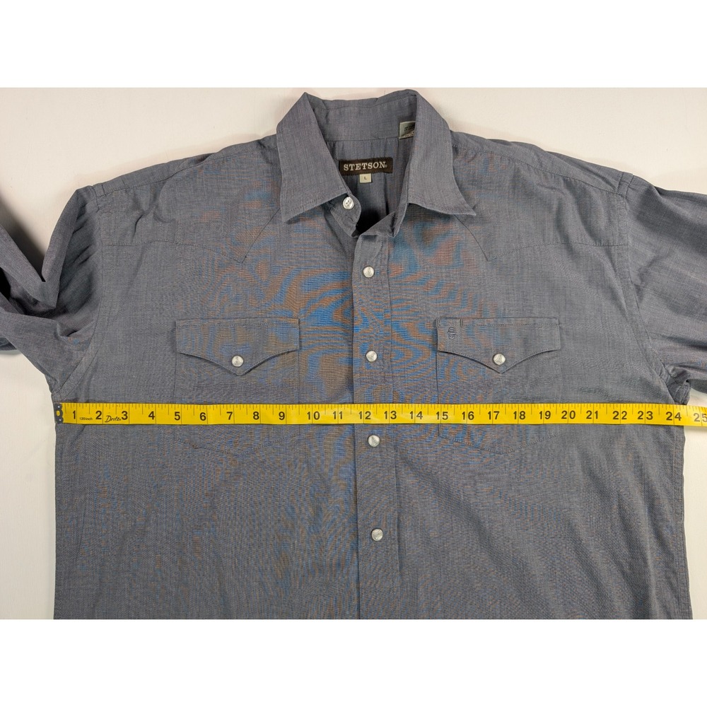 Stetson Mens Blue Micro Check Western Snap Button Long Sleeve Shirt L - Picture 6 of 14